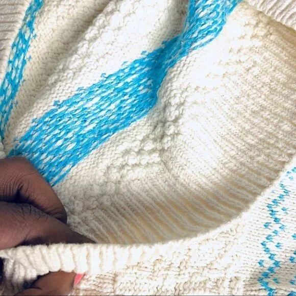 SEARS GRANDPA BLUE OFF WHITE KNIT SWEATER OVERSIZED TOP UNISEX WOMEN MEDIUM - Picture 9 of 10